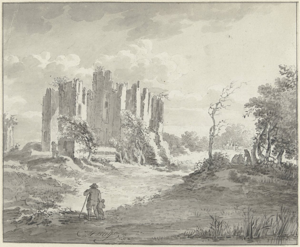 Táj romokkal és néhány gazdával alkotó: G.F. Buijs (possibly)
