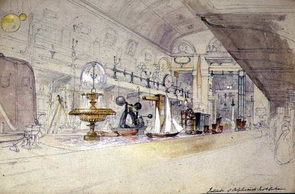A Regent Street Polytechnic belseje, 1847 körül (akvarell, papír) alkotó: G.F. Sargent