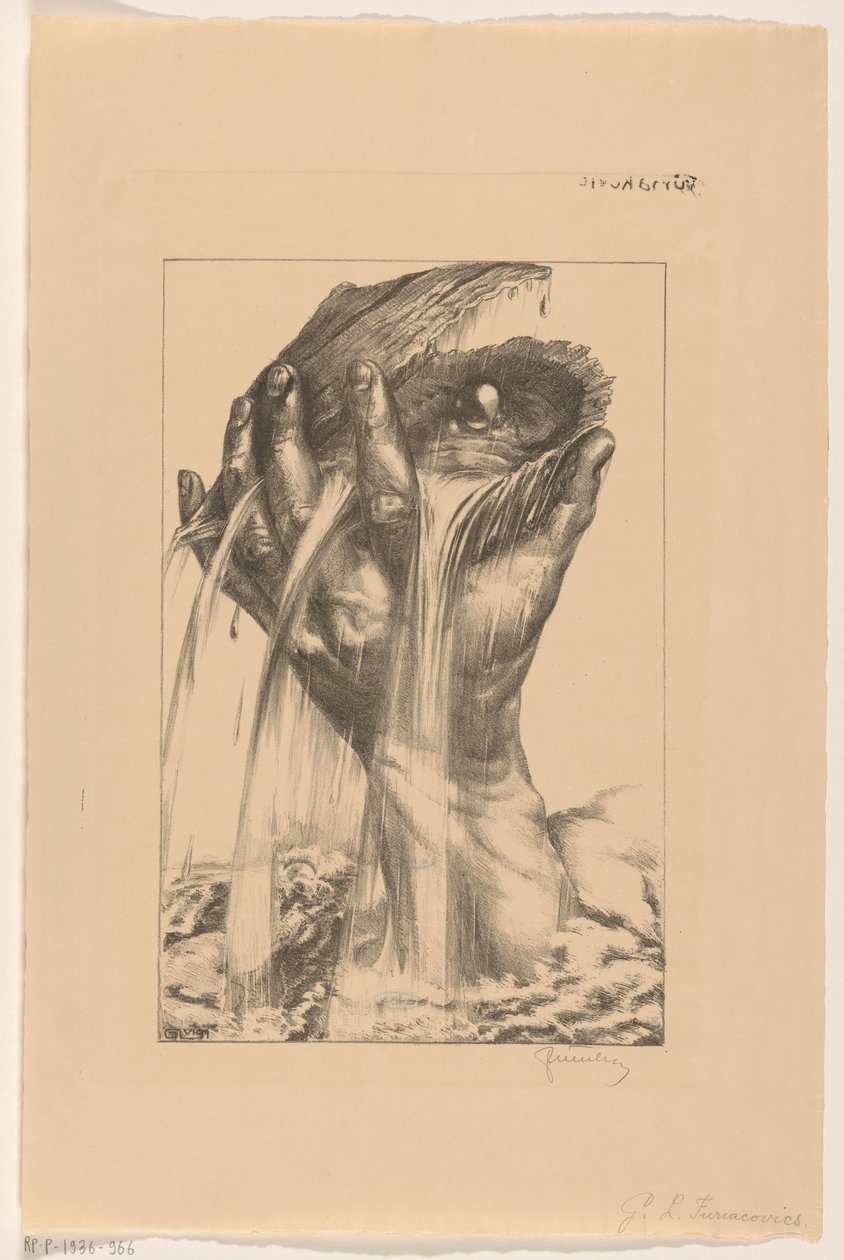 Kézi emelés egy osztriga gyöngyszem a tengerből alkotó: G.L. Furiacovics (signed by artist)