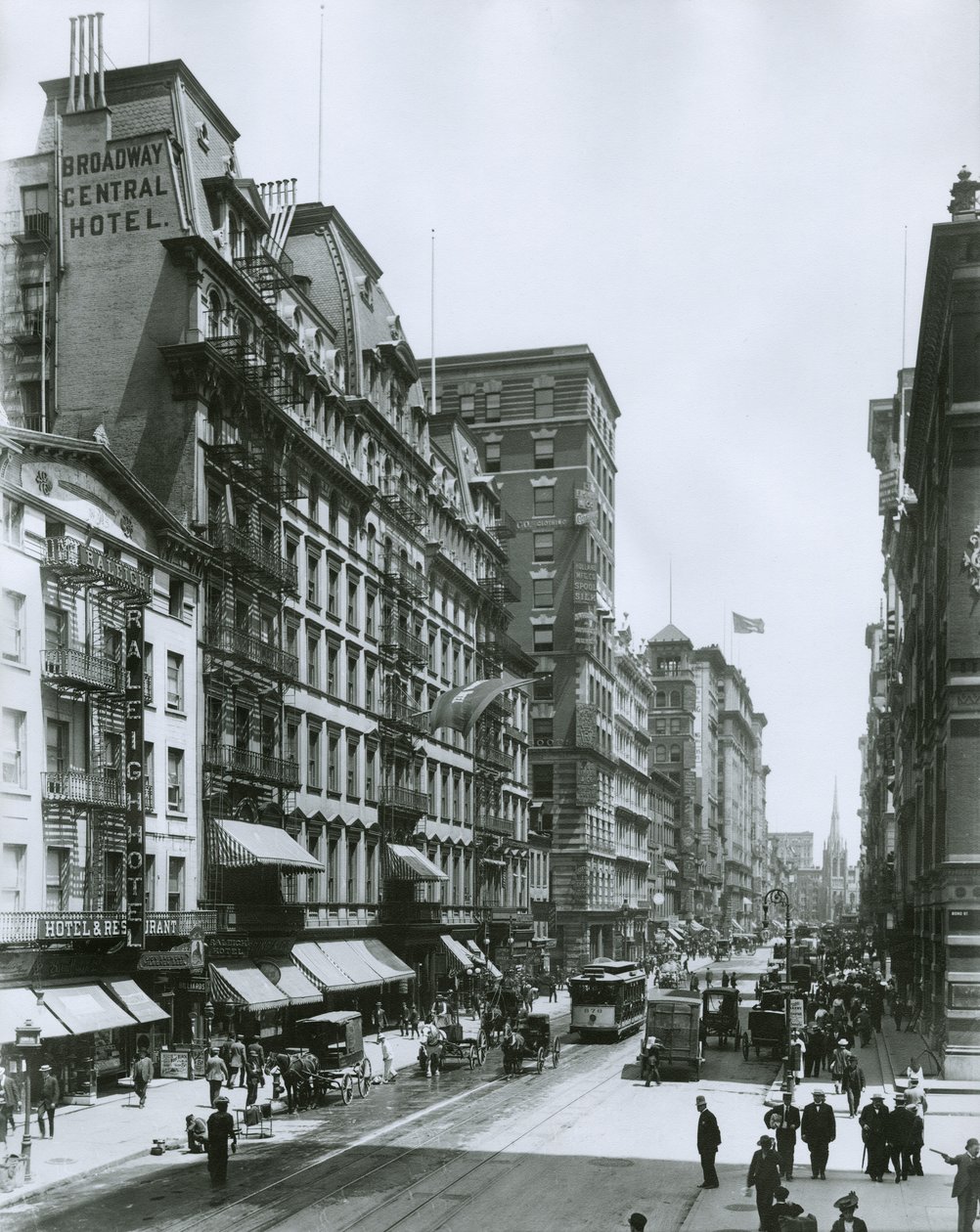 A Broadway északra néz a New York-i Bond Streetről alkotó: G.P. Hall und Sohn