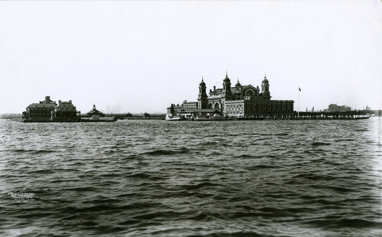 Ellis Island, New York-i kikötő, 1903 alkotó: G.P. Hall und Sohn