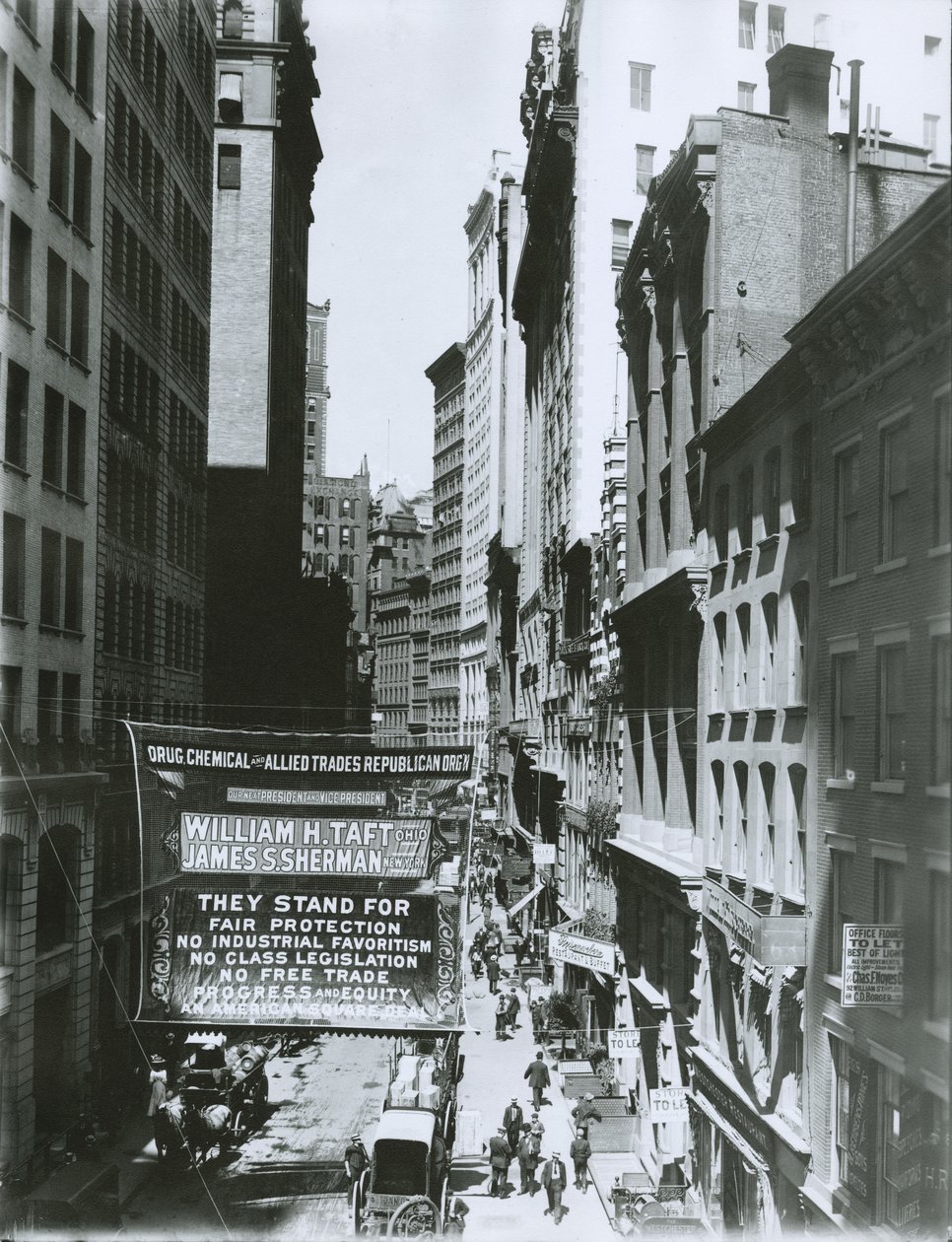 Taft és Sherman zászló a Maiden Lane-en, New York City, 1908 alkotó: G.P. Hall und Sohn