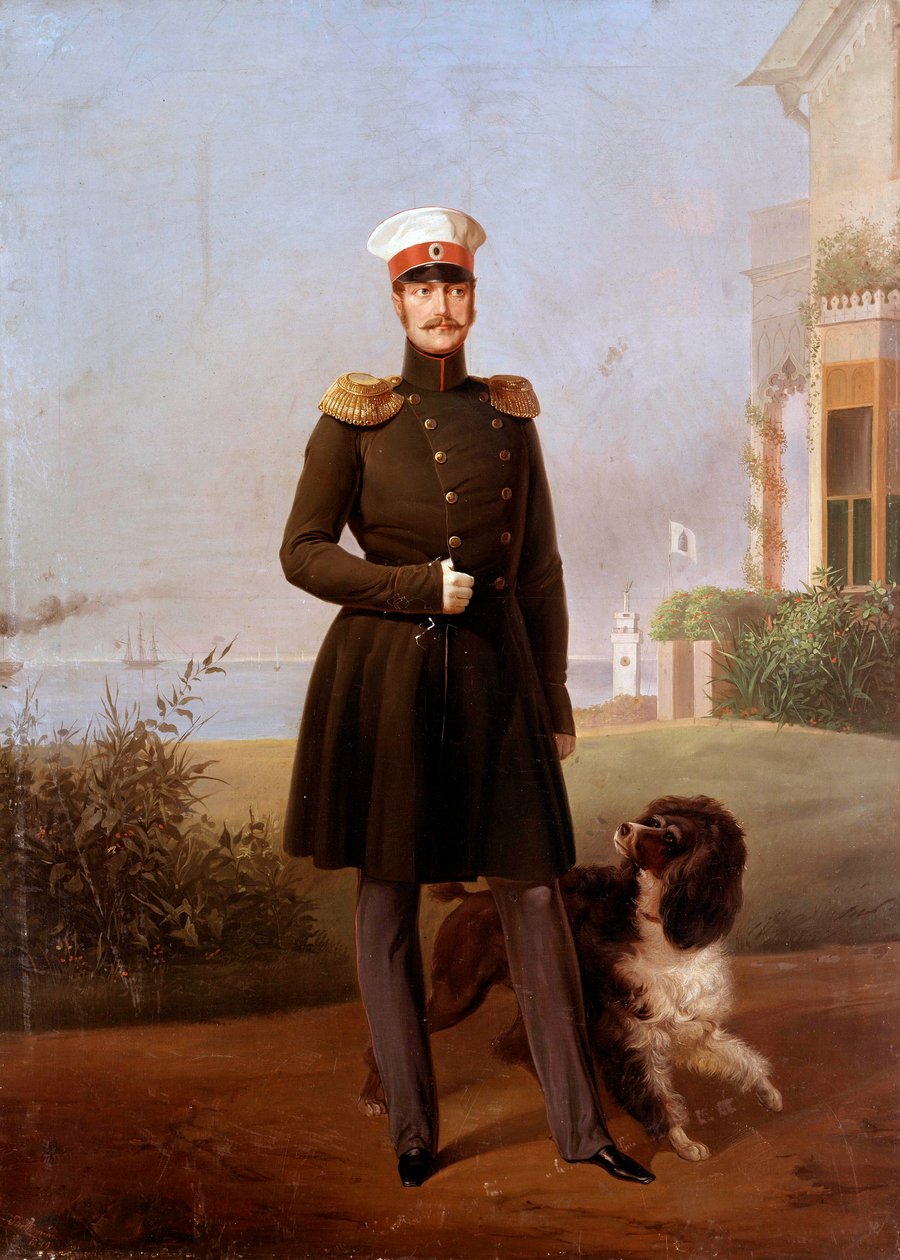 I. Miklós orosz cár (1796-1855) portréja a lábán a Peterhofban Georg Botmann festménye (XIX. század). 19. század. Szentpétervár. Chateau De Peterhof alkotó: G. Botmann