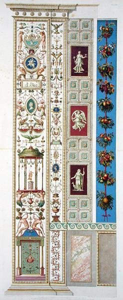 A vatikáni Raffaello loggia táblája, a "Delle Loggie di Rafaele nel Vaticano" című műből, metszette Giovanni Ottaviani (1735-1808 körül), megjelent 1772-77 körül (kézi színes metszet). alkotó: G. and Camporesi P. Savorelli