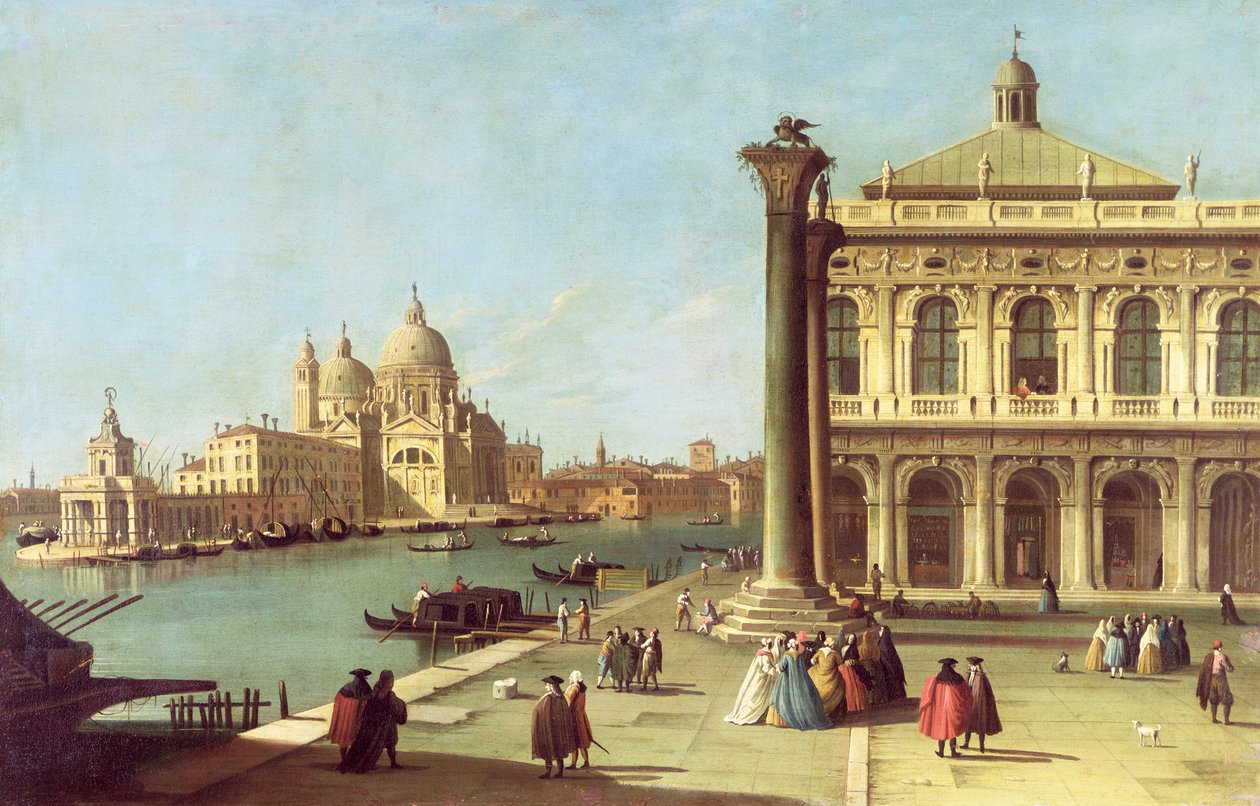 A velencei Canal Grande bejárata, a Piazzetta és a Santa Maria della Salute templom alkotó: G. Canaletto