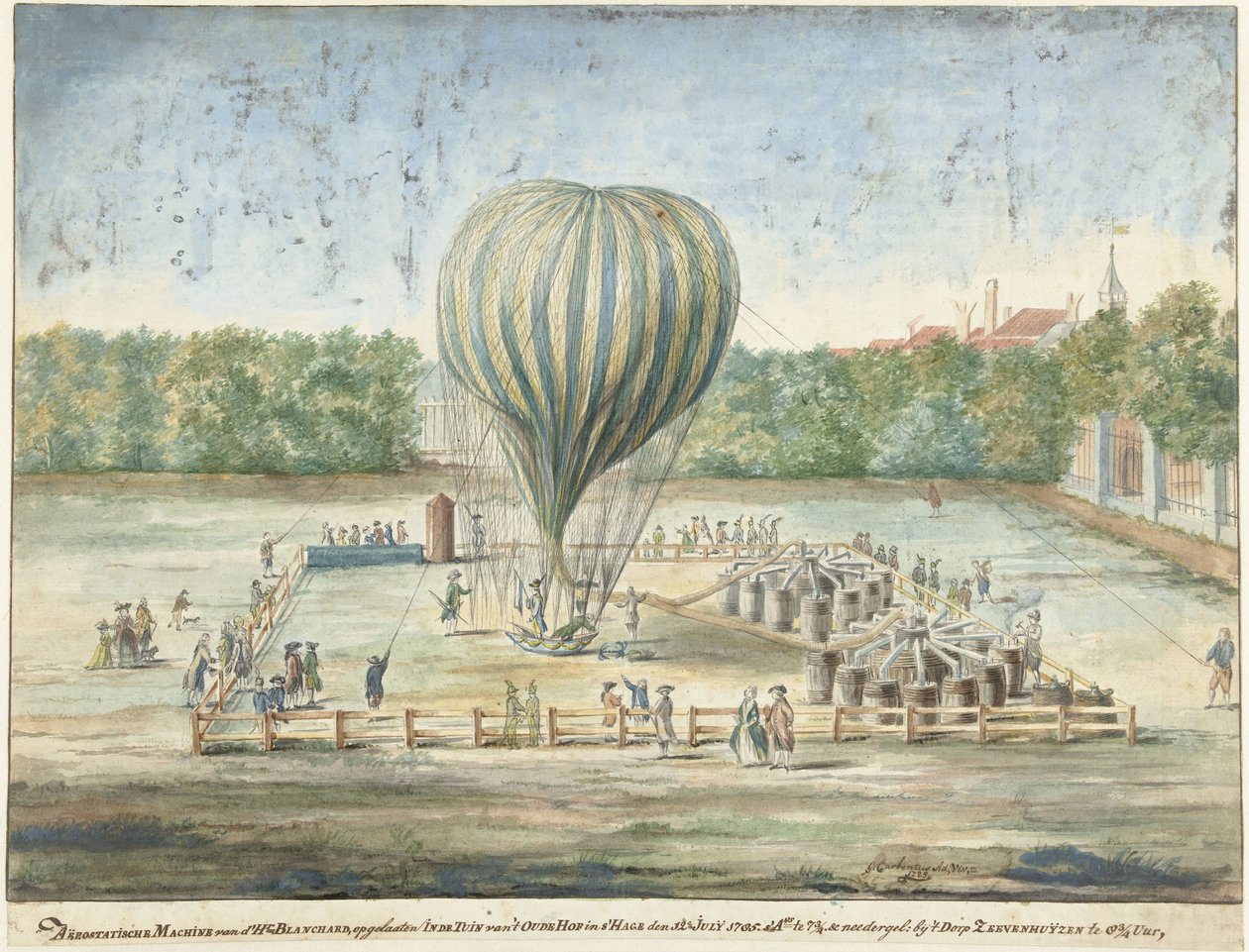 A Blanchard léggömb felbocsátása Hágában 1785-ben alkotó: G. Carbentus (signed by artist)