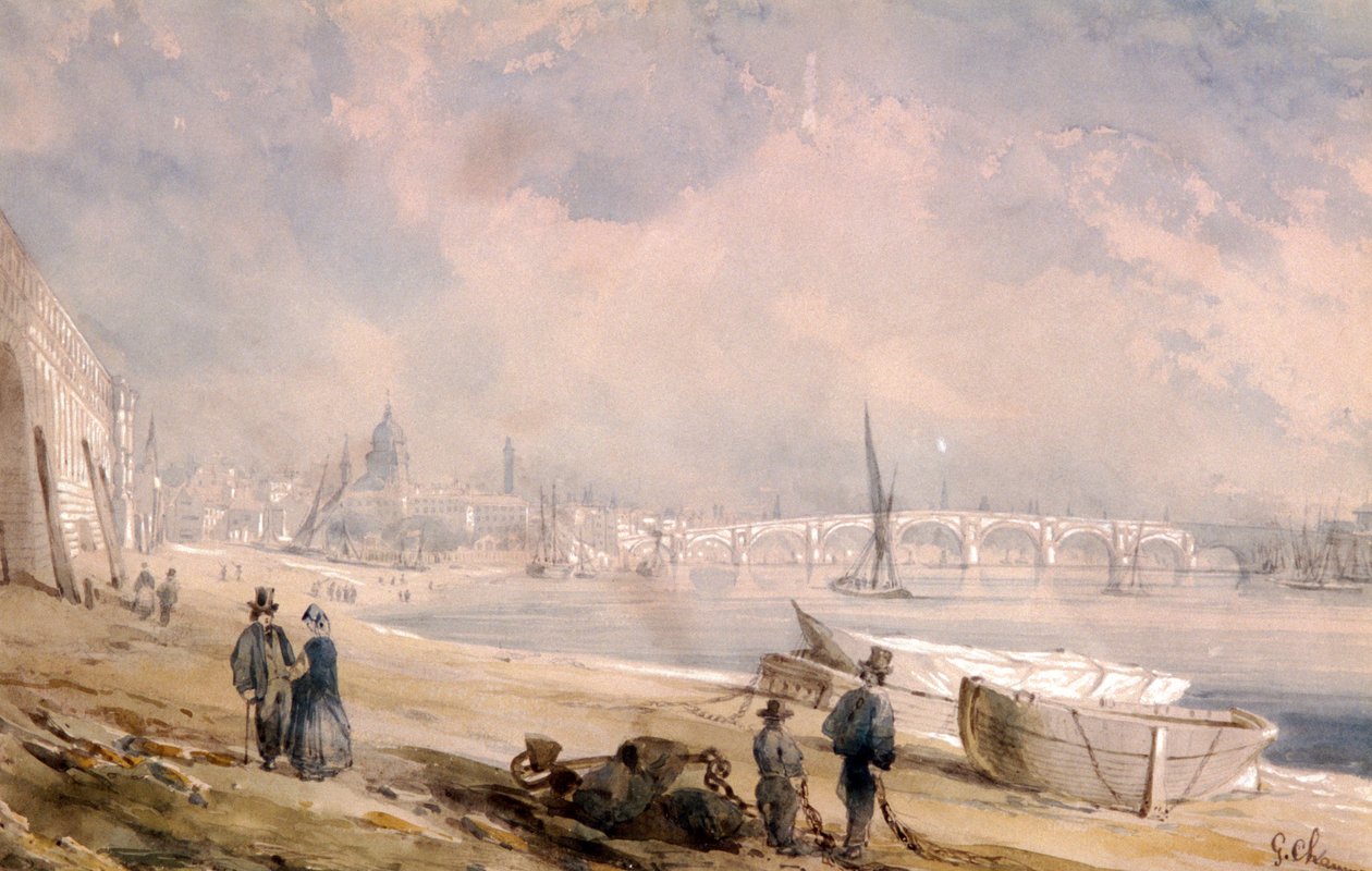 A Temze apálykor és a Blackfriars Bridge, London, 1847 alkotó: G Chaumont