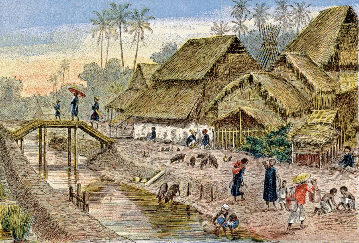 Egy annamesi falu, francia Indokína, 1900 körül (illusztráció) alkotó: G. Dascher