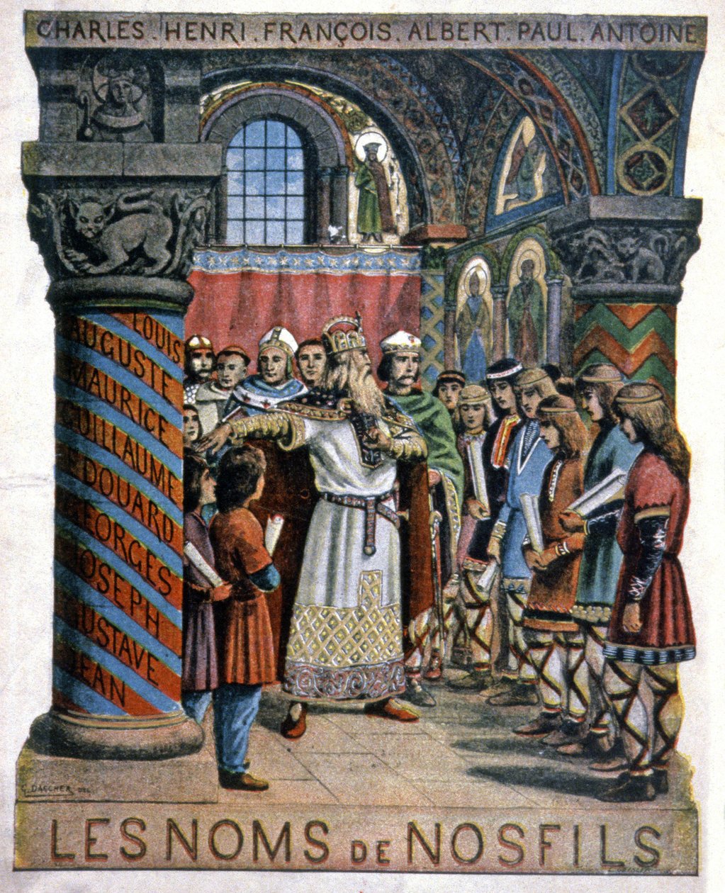 Nagy Károly és az iskola, 1900 körül (illusztráció) alkotó: G. Dascher