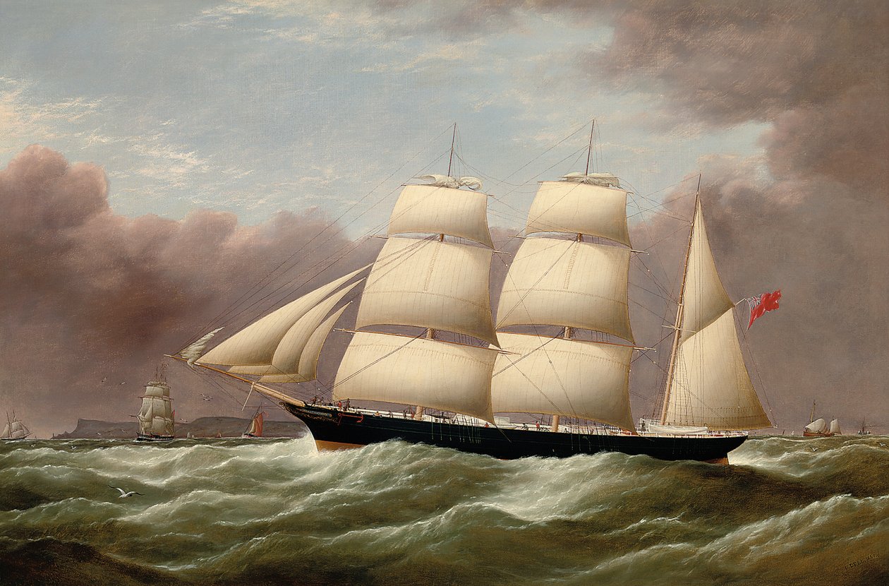 A Barque Alfred Hawley a Skerries mellett, Liverpoolba tartó úton, 1860 alkotó: G. Dell