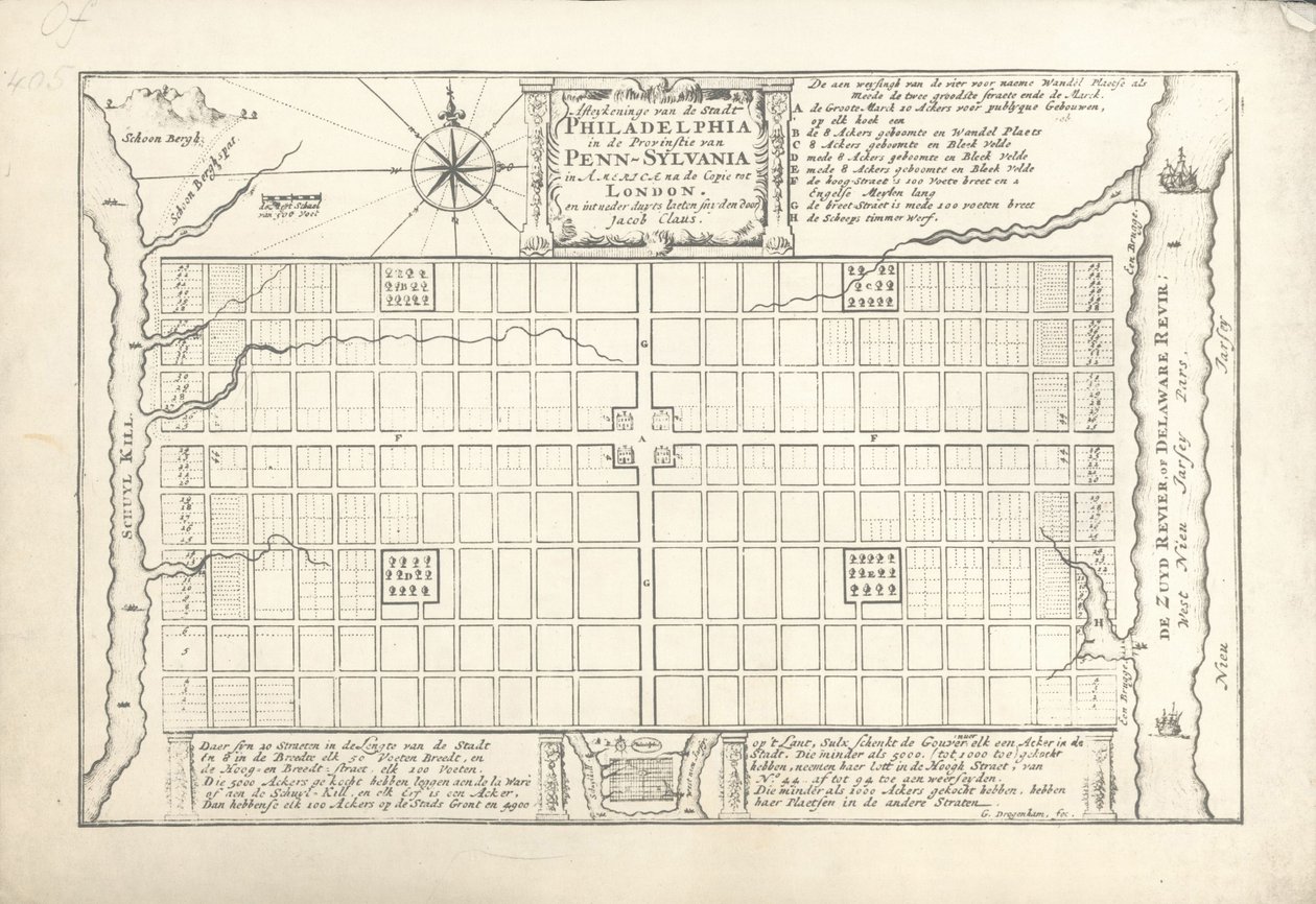 Az első Philadelphia terve, William Penn és Thomas Holme 1682-ben, 1684-ben alkotó: G. Drogenham