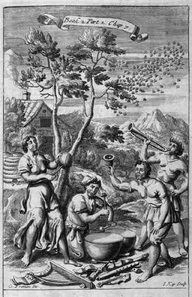 Zenés jelenet, illusztráció a 2. könyv 2. részéből, Anthony Le Grand „A filozófia alapelvei” 7. fejezetéből, vésette Johannes Kip (1652/53-1722) alkotó: G Freman