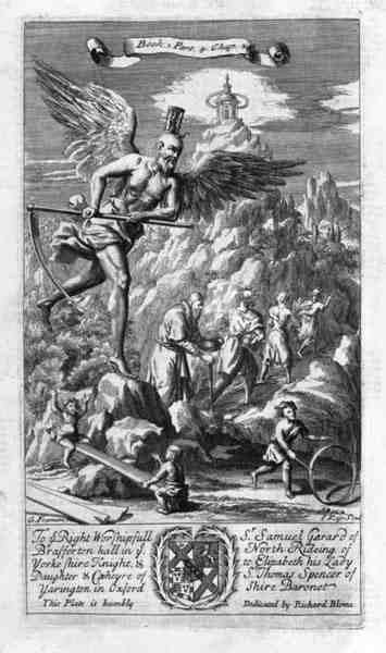 A Kaszás érkezése, illusztráció az 1. könyv 4. részéből, Anthony Le Grand „A filozófia alapelvei” című művének 24. fejezetéből, vésette Johannes Kip (1652/3-1722) alkotó: G Freman