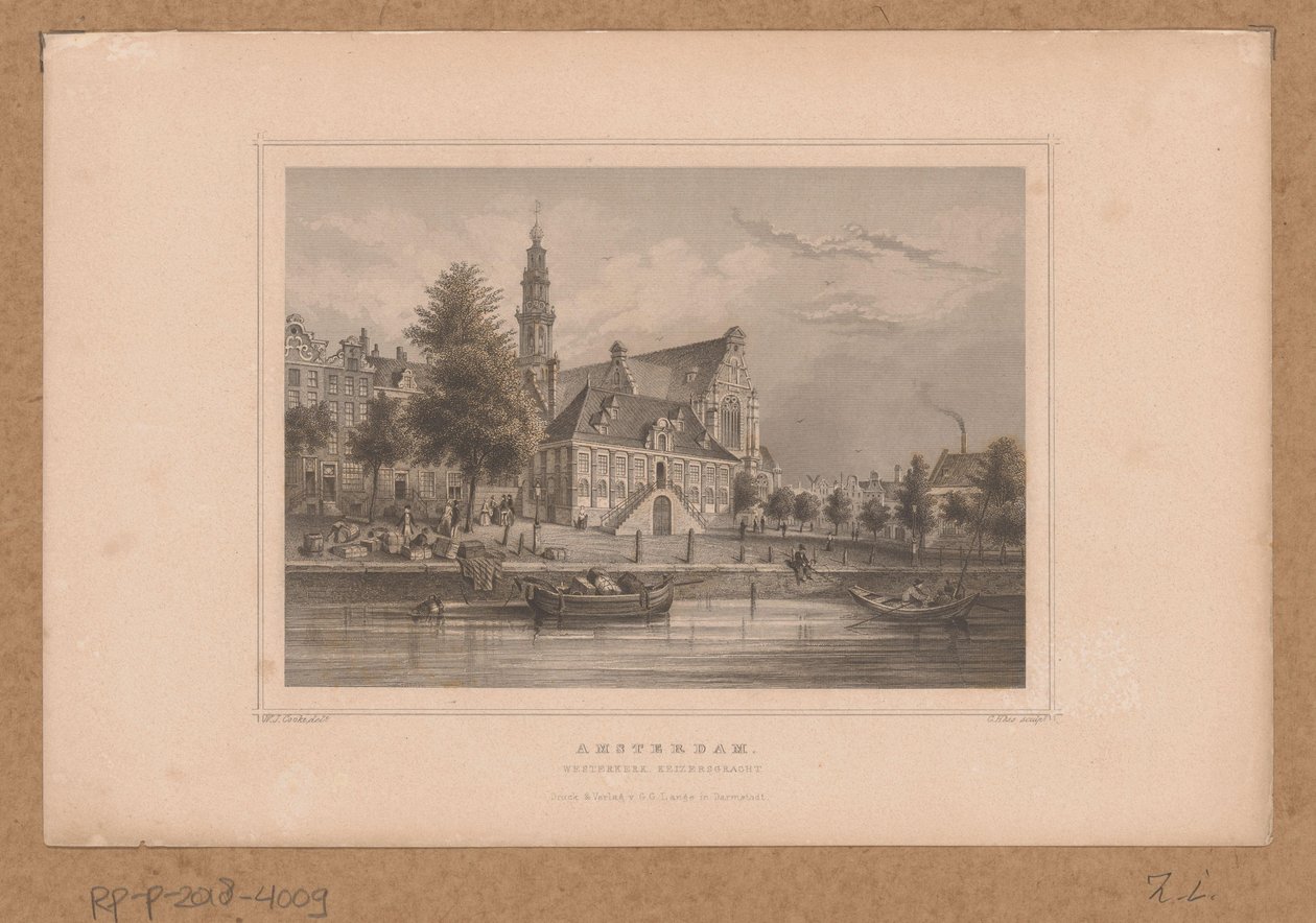 Kilátás az amszterdami Westerkerkre a Keizersgrachtról Amszterdam, Westerkerk Keizersgracht (cím a tárgyon) alkotó: G. Hess