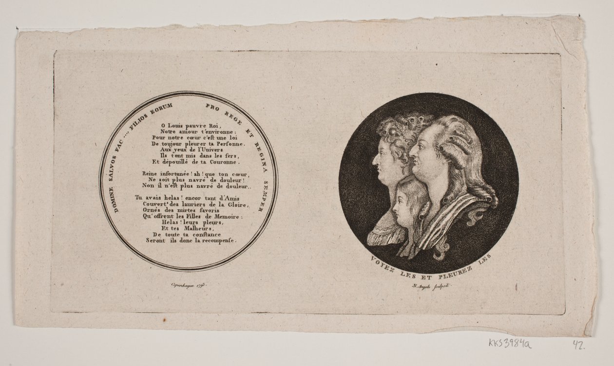 Érem XVI. Lajos, királyné és fia portréival alkotó: G. N. Angelo