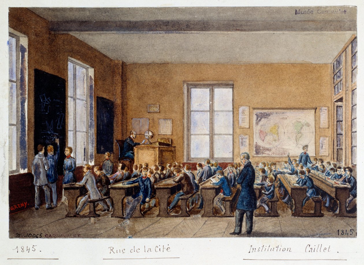A Caillet intézmény tanterme, rue de la Cite, Párizs, 1845. G. Remy akvarellje alkotó: G. Remy