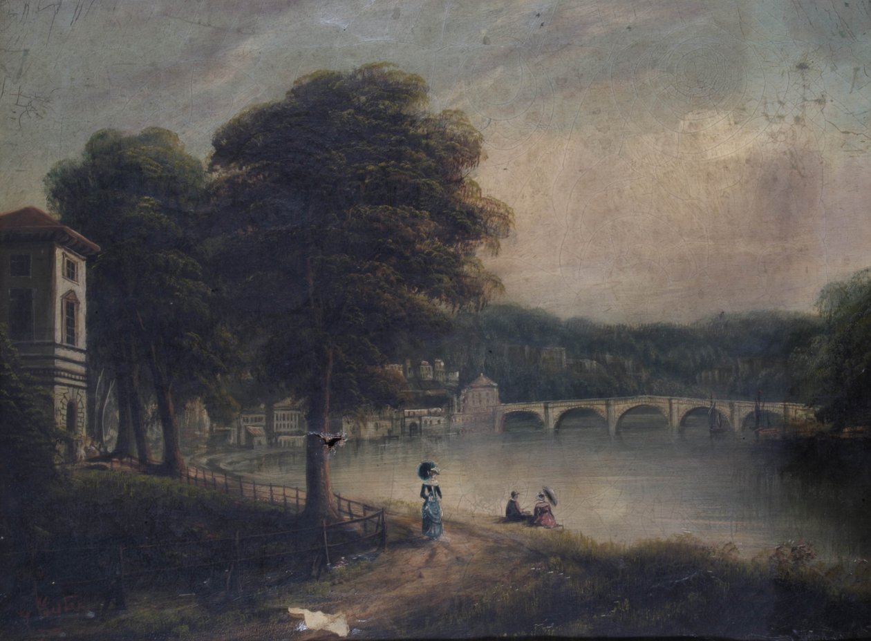 Asgill ház a Cholmondeley Walk mellett, Richmond, Surrey, a Richmond Bridge felé néz alkotó: G. Suter