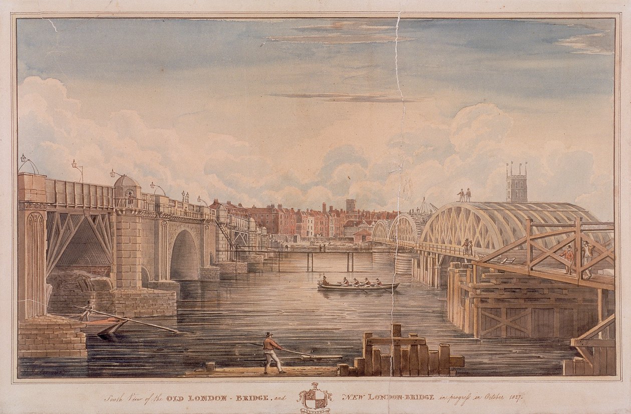 London Bridge régi és új, London, 1827 alkotó: G Yates
