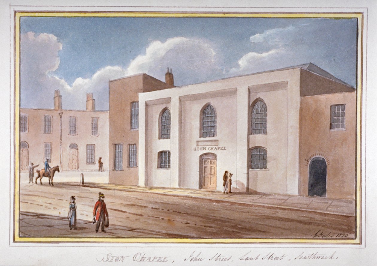 Kilátás a Sion-kápolnára a John Streeten, Southwark, London, 1825 alkotó: G Yates