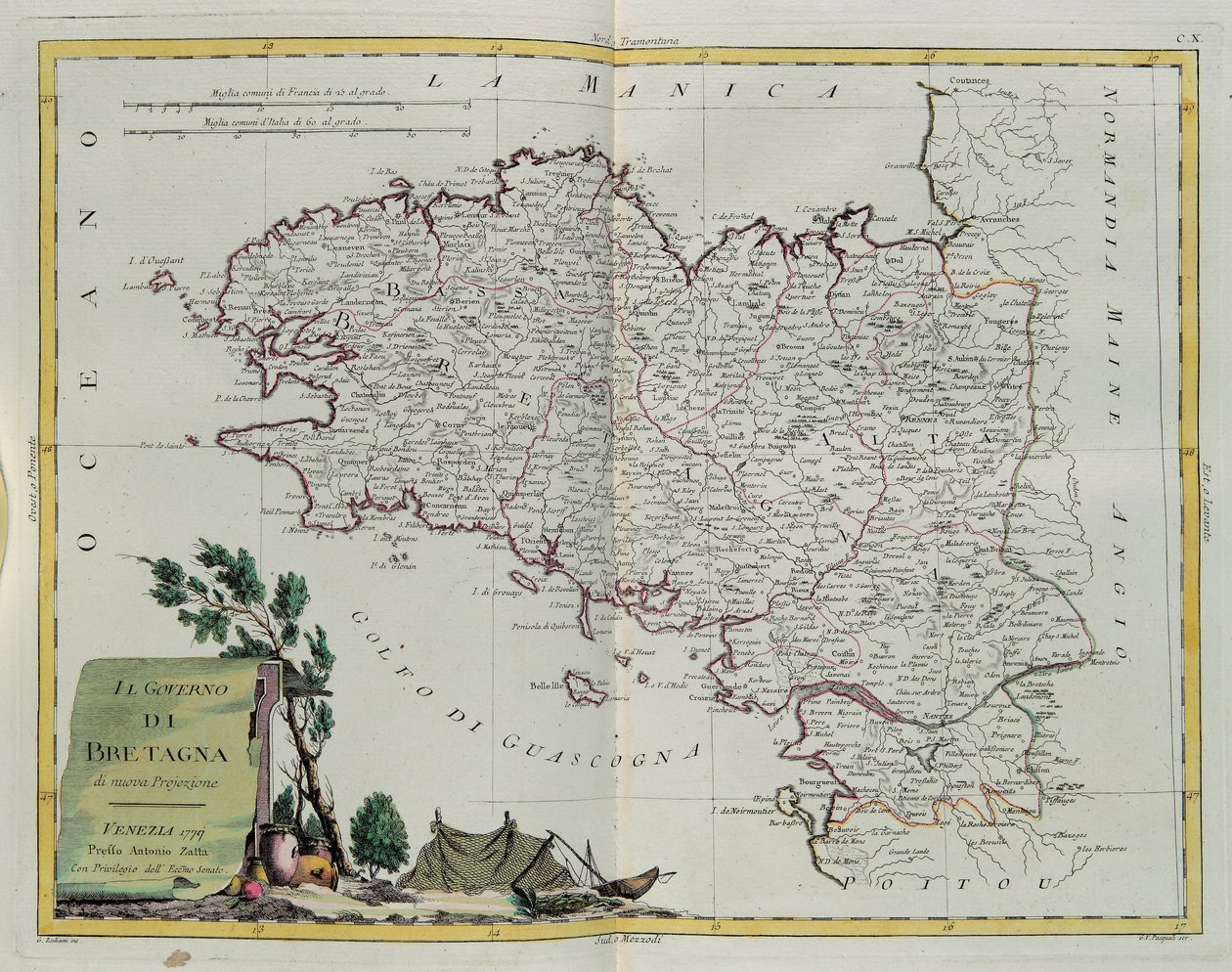Bretagne-i-öböl, G. Zuliani metszete a velencei 1777-ben kiadott Legújabb atlasz I. toméjából, Antonio Zatta, Magángyűjtemény alkotó: G. Zuliani