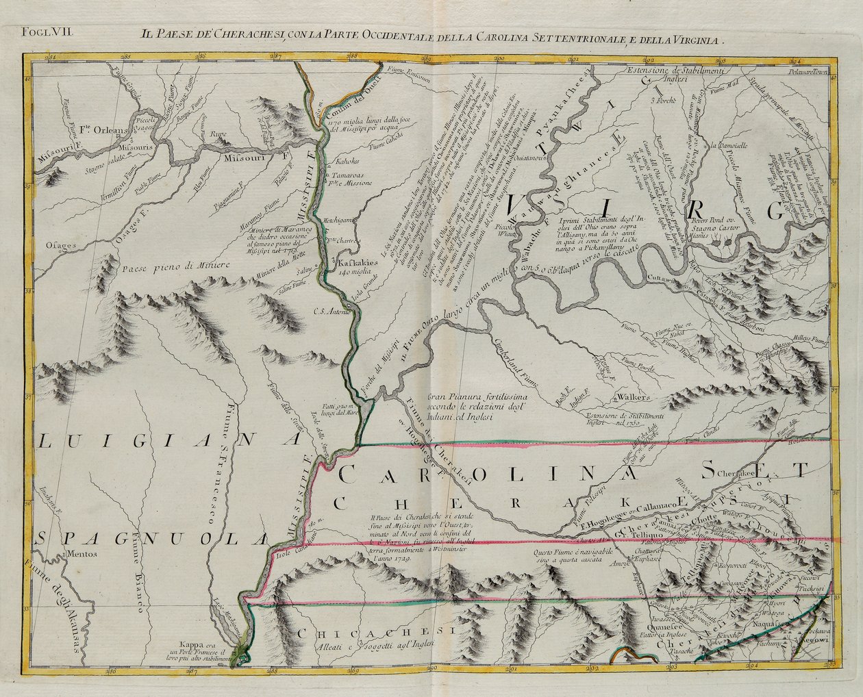 A Cherokees földje Észak-Karolina és Virginia nyugati részével, G. Zuliani metszete az Antonio Zatta által 1778-ban Velencében kiadott „Legújabb atlasz” I. Tome-jából vett, magángyűjtemény alkotó: G. Zuliani