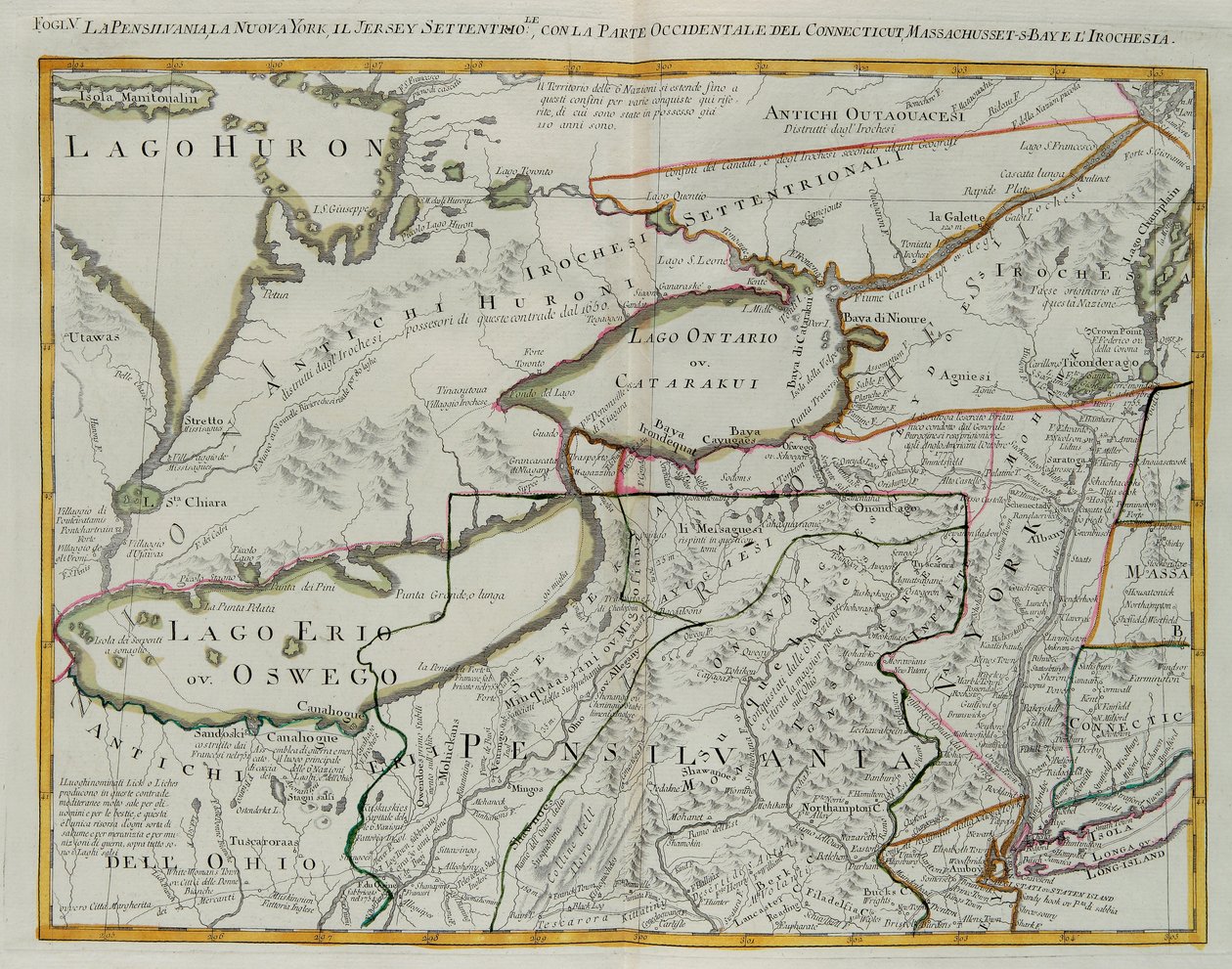 Pennsylvania, New York, New Jersey déli része, Connecticut nyugati részével, a Massachusetts-öböllel és az Irokézek földjével, G. Zuliani metszetét az 1778-ban Velencében kiadott „Legújabb atlasz” I. Tome-jából vette át Antonio Zatta, Magángyűjtemény alkotó: G. Zuliani