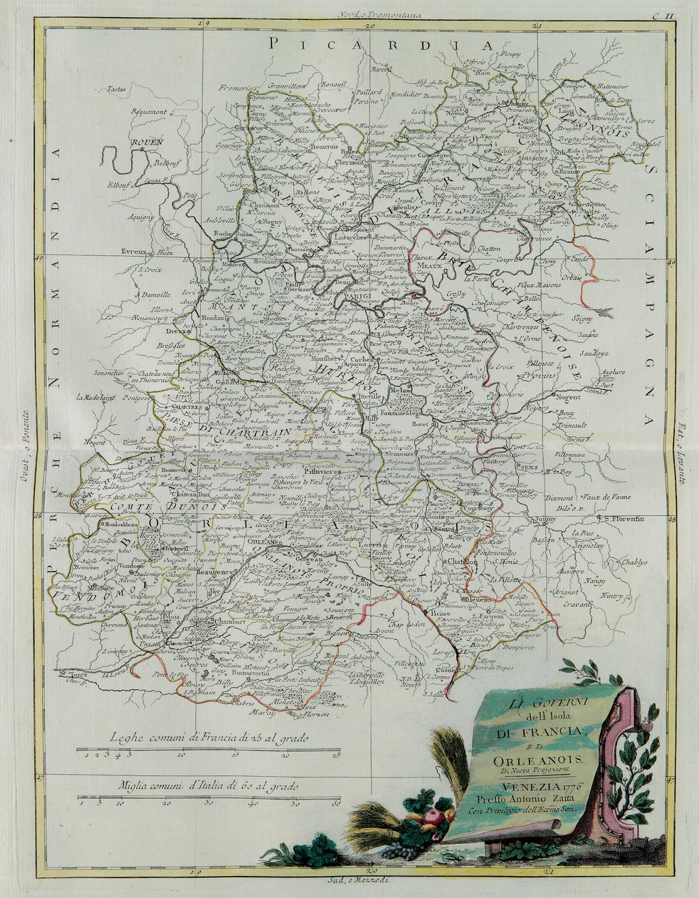 Az Ile de France és Orleans kormányzása, G. Zuliani metszete a velencei 1776-ban, Antonio Zatta által kiadott Legújabb Atlasz I. toméjából vett, magángyűjtemény alkotó: G. Zuliani