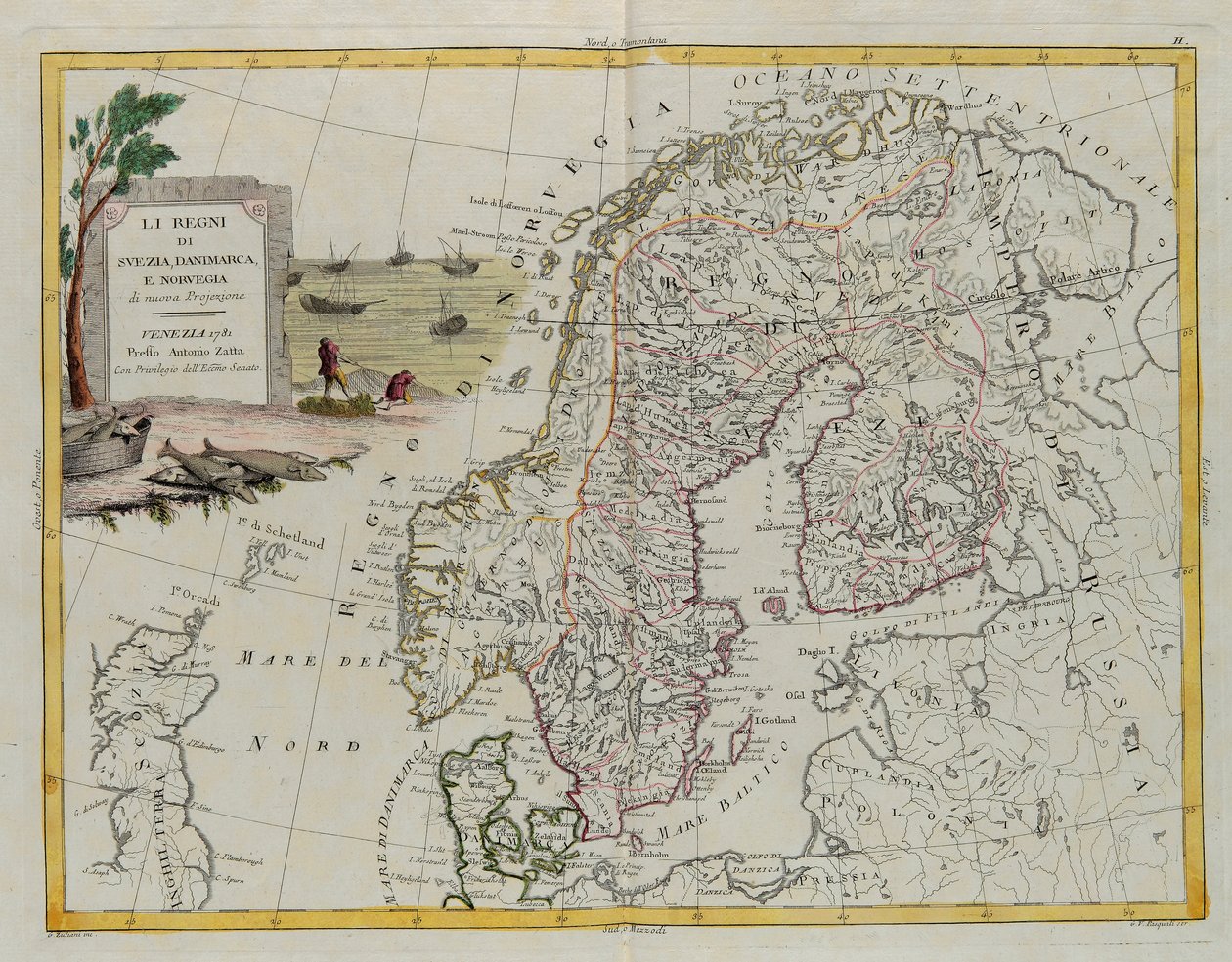 A svéd, dán és norvég királyságok, G. Zuliani metszete az Antonio Zatta által 1781-ben Velencében kiadott „Legújabb atlasz” III. Tome-jából. alkotó: G. Zuliani