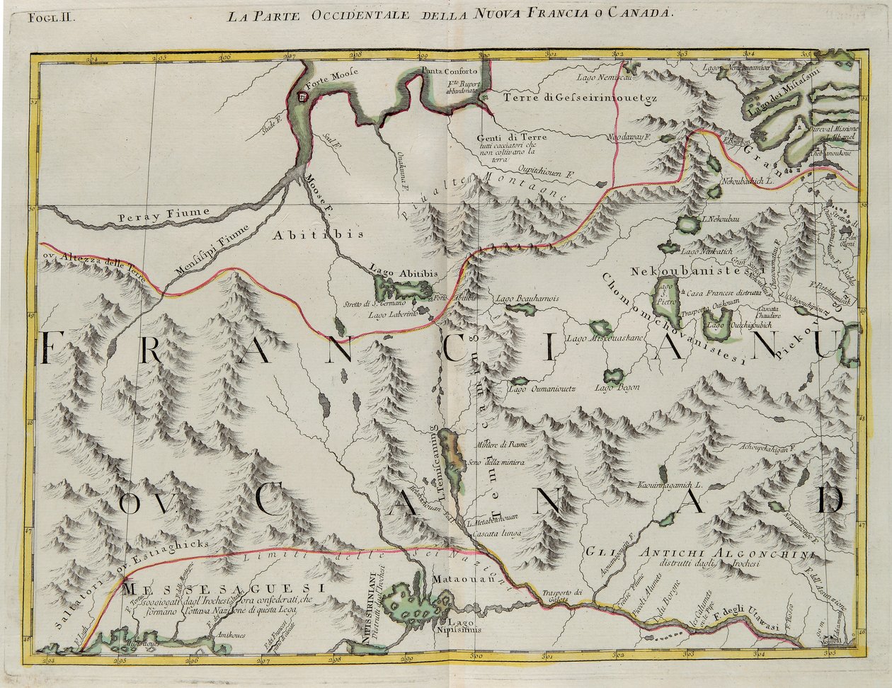 Új-Franciaország vagy Kanada nyugati része, G. Zuliani metszete az Antonio Zatta által 1778-ban Velencében kiadott „Legújabb atlasz” I. Tome-jától vett át, magángyűjtemény alkotó: G. Zuliani