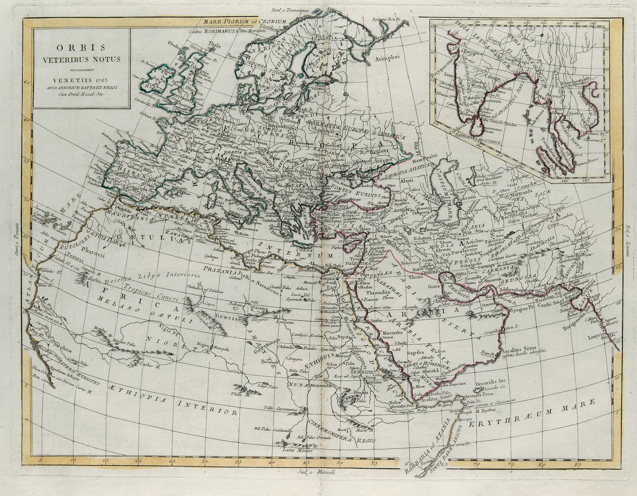 Az Ősök által ismert világ, G. Zuliani metszet a Legújabb Atlasz IV. Tome-jából vett, 1785-ben Velencében, Antonio Zatta, Magángyűjtemény alkotó: G. Zuliani