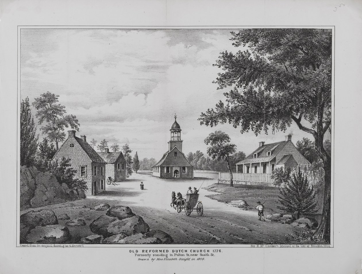 Régi református holland templom 1776-ban, Elizabeth Sleight kisasszony rajzolta 1808-ban, nyomtatva H. McCloskeys Manuelnek, Brooklyn városából, 1864 alkotó: G. after Hayward