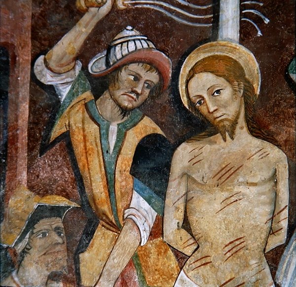 Krisztus korbácsolása, a Passió ciklusából, 1500 körül (freskó) alkotó: G. da Ranzo
