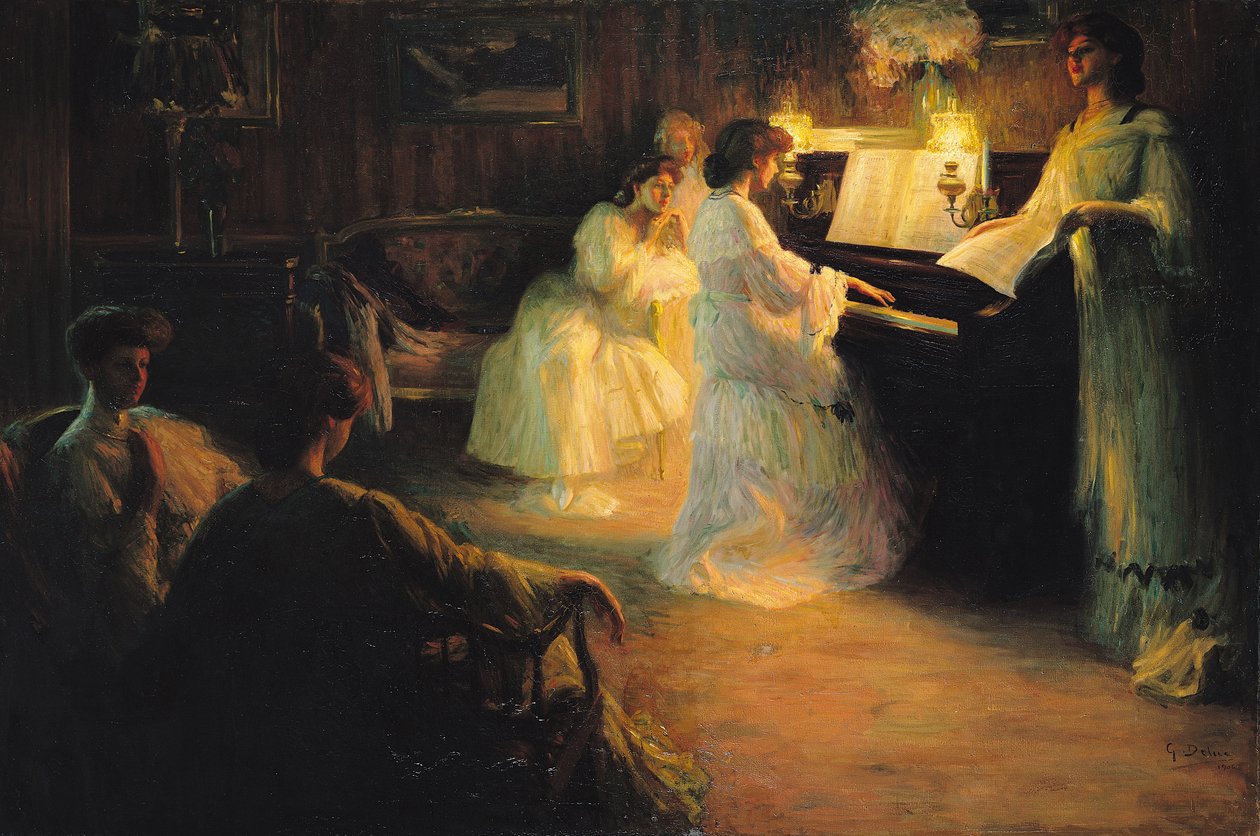 Fiatal lányok zongoránál, 1906 alkotó: Gabriel Deluc