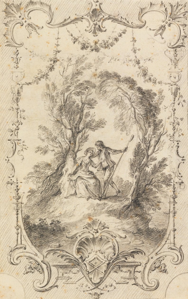 Az Eagar -juhász (előkészítő rajz a 247. táblához, LOeuvre gravé de Watteau, 1739) alkotó: Gabriel Huquier