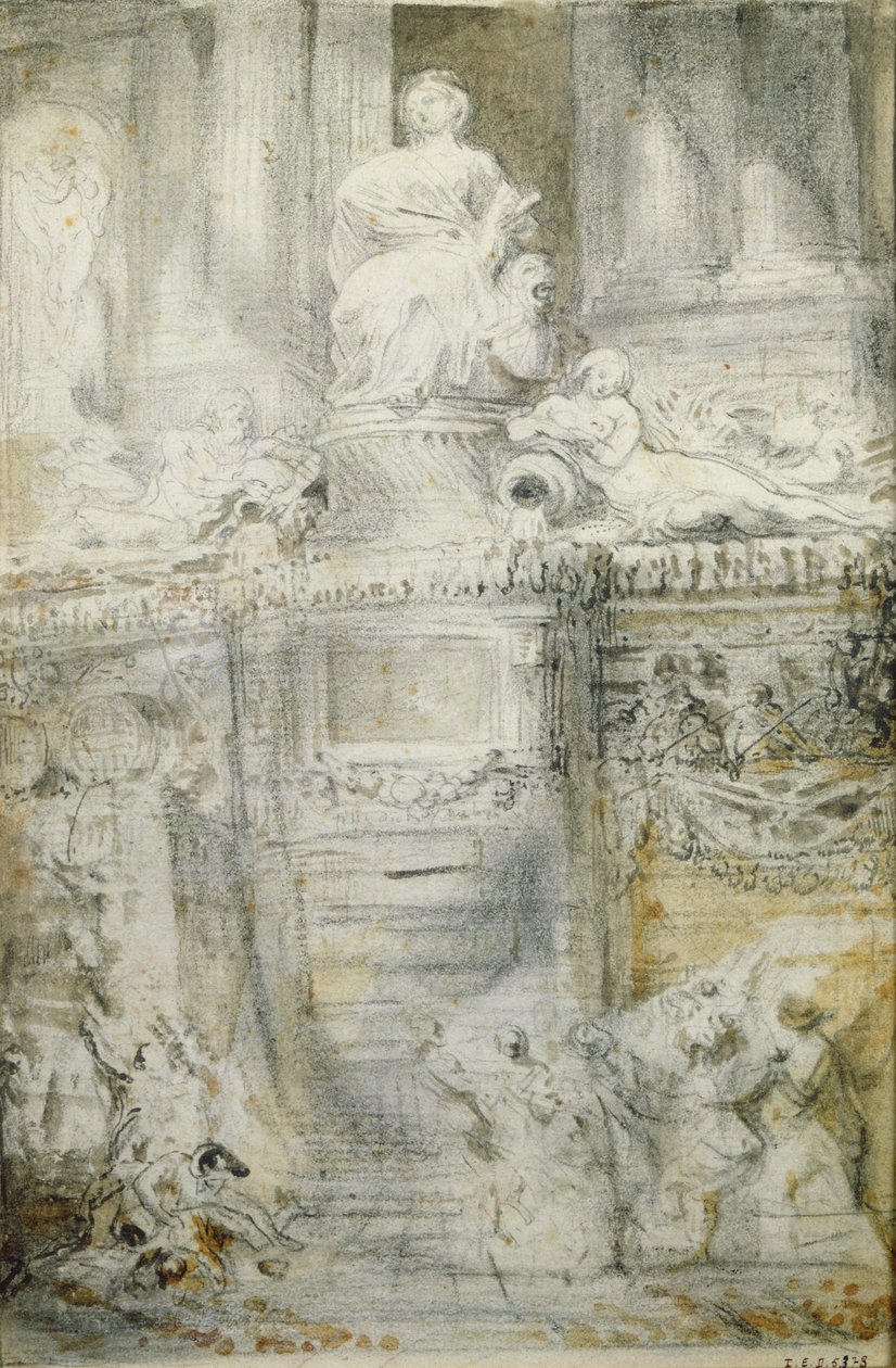 A szökőkút a Rue de Grenelle-n, 1777 (toll, tinta és WC papíron) alkotó: Gabriel de Saint Aubin