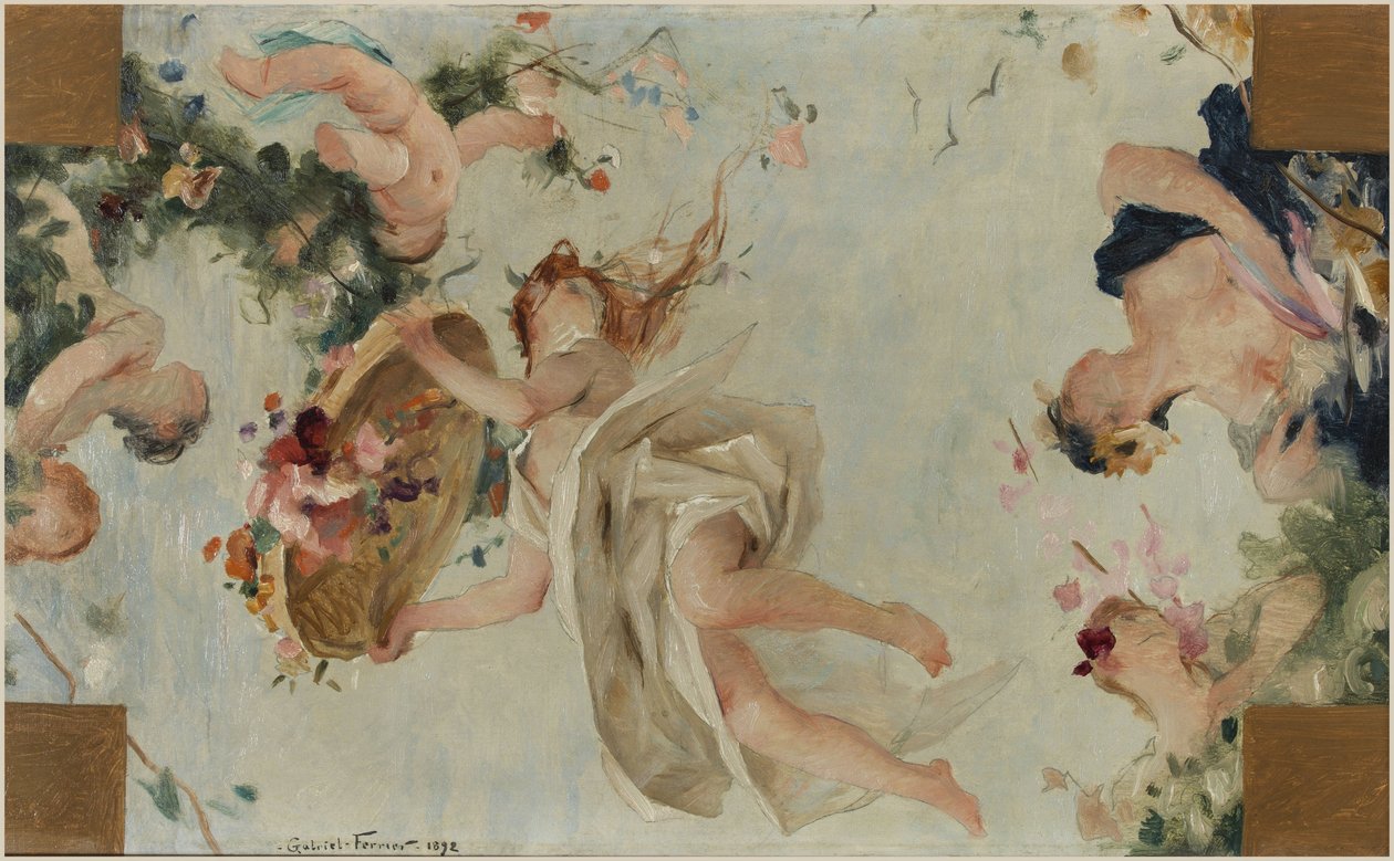 Vázlat a párizsi Hôtel de Ville de Paris Salle des Fêtes terme számára: Les Fleurs alkotó: Gabriel Joseph Marie Augustin Ferrier