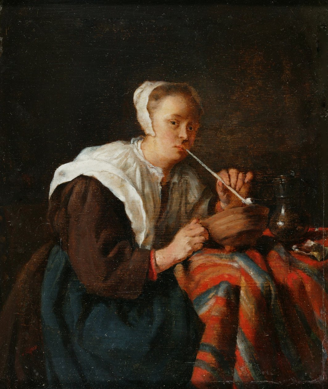 Ülő nő pipázik (olaj a panelen) alkotó: Gabriel (after) Metsu