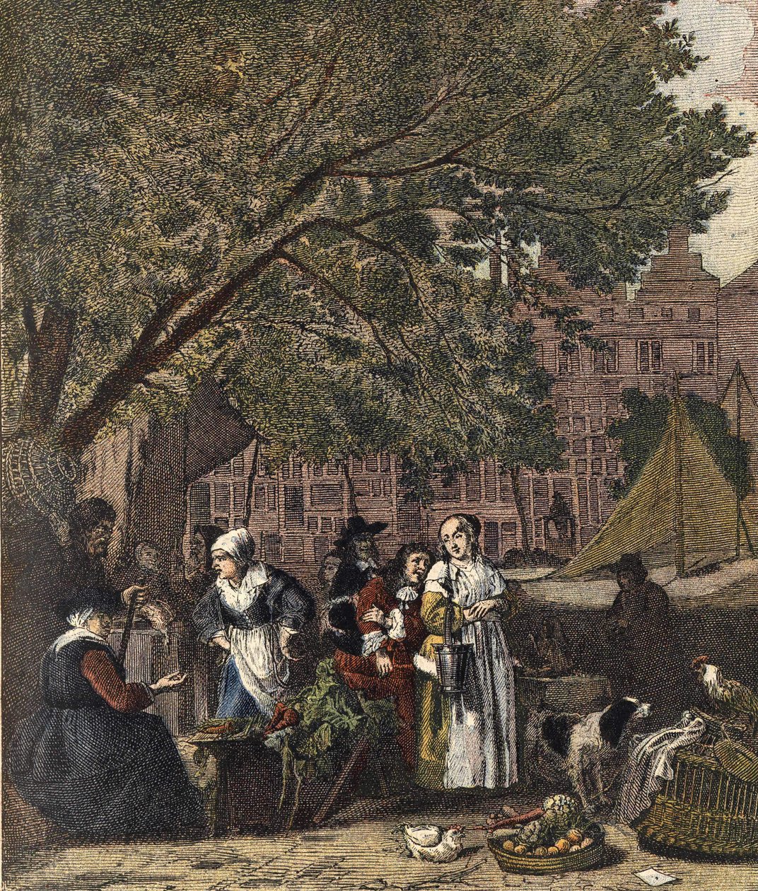 Az amszterdami gyógynövénypiac. 19. századi metszet Gabriel Metsu (1629-1667) festménye után. alkotó: Gabriel (after) Metsu