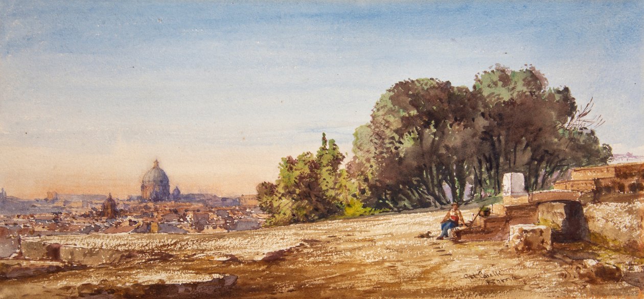 Szent Péter, Róma, a Pincio felől (akvarell) alkotó: Gabriel Carelli
