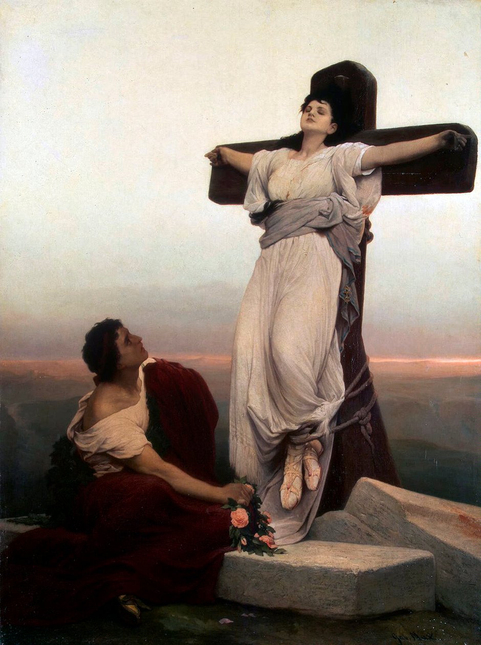 Keresztény vértanú a kereszten, Szent Júlia, 1865. alkotó: Gabriel Cornelius Max Ritter von