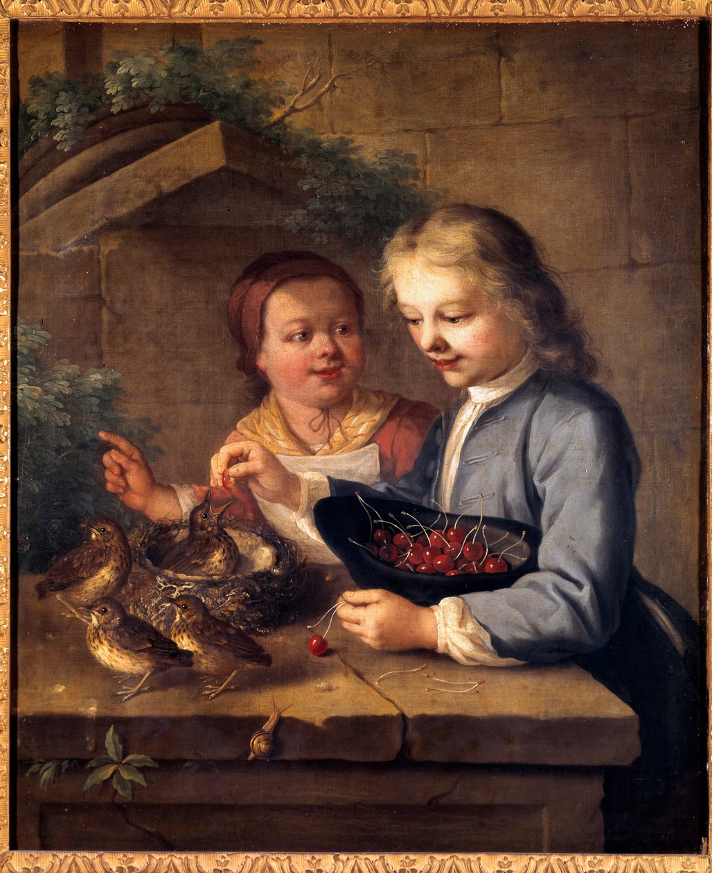 A Dexu gyerek becquee meggyet ad a madaraknak. Gabriel Gresly (1712-1756) festménye, 18. századi Dijon, Szépművészeti Múzeum alkotó: Gabriel Gresly