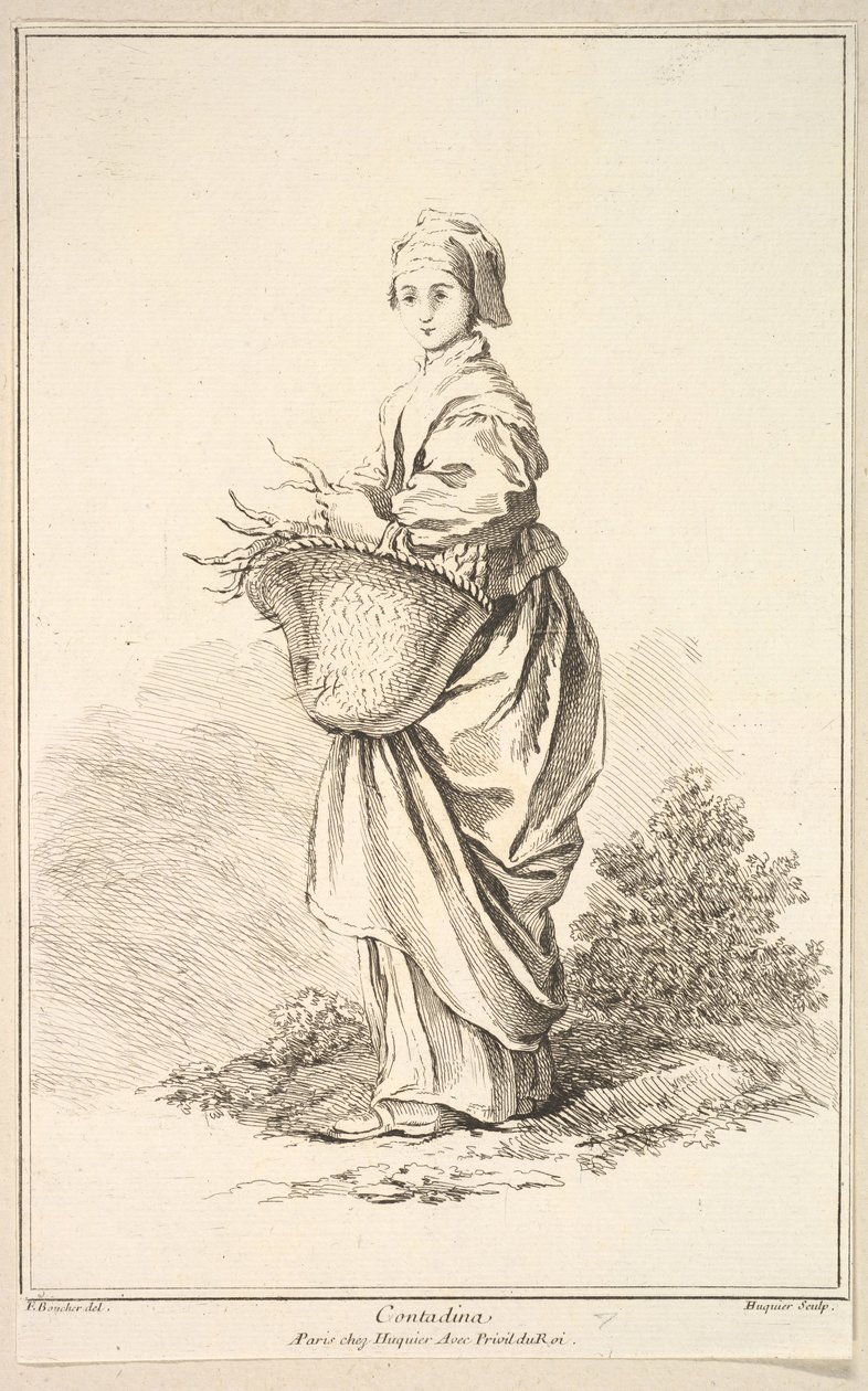 Contadina, a Különféle külföldi alakok gyűjteményéből Feltalálta F. Boucher P..., 18. század. alkotó: Gabriel Huquier