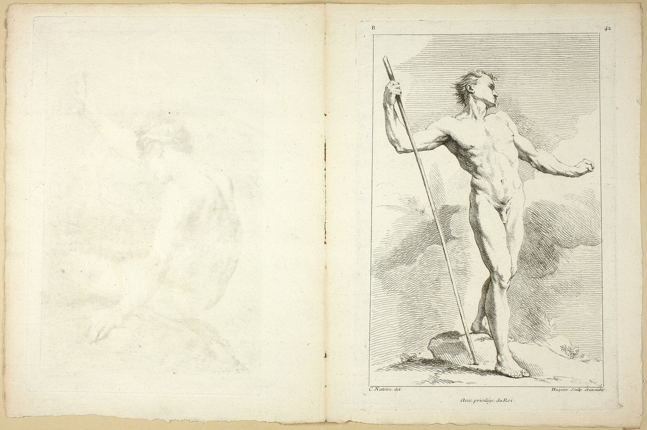 Ábra (recto és verso), az Akadémiák figuráinak második könyvéből, amelyet részben a Királyi Akadémia professzorai véstek alkotó: Gabriel Huquier