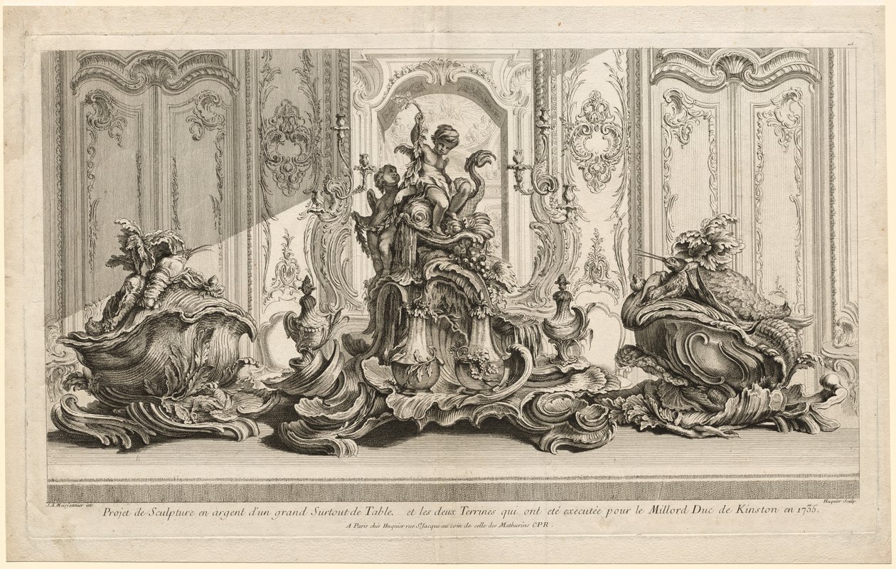 Juste-Aurèle Meissonier munkái: Ezüst szobrászati projekt egy nagy középponthoz..., c. 1735-1737 alkotó: Gabriel Huquier