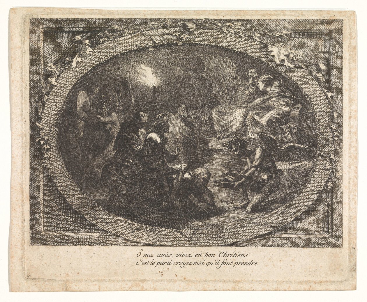 Voltaire megérkezett a pokolba alkotó: Gabriel Jacques de Saint Aubin (school of)