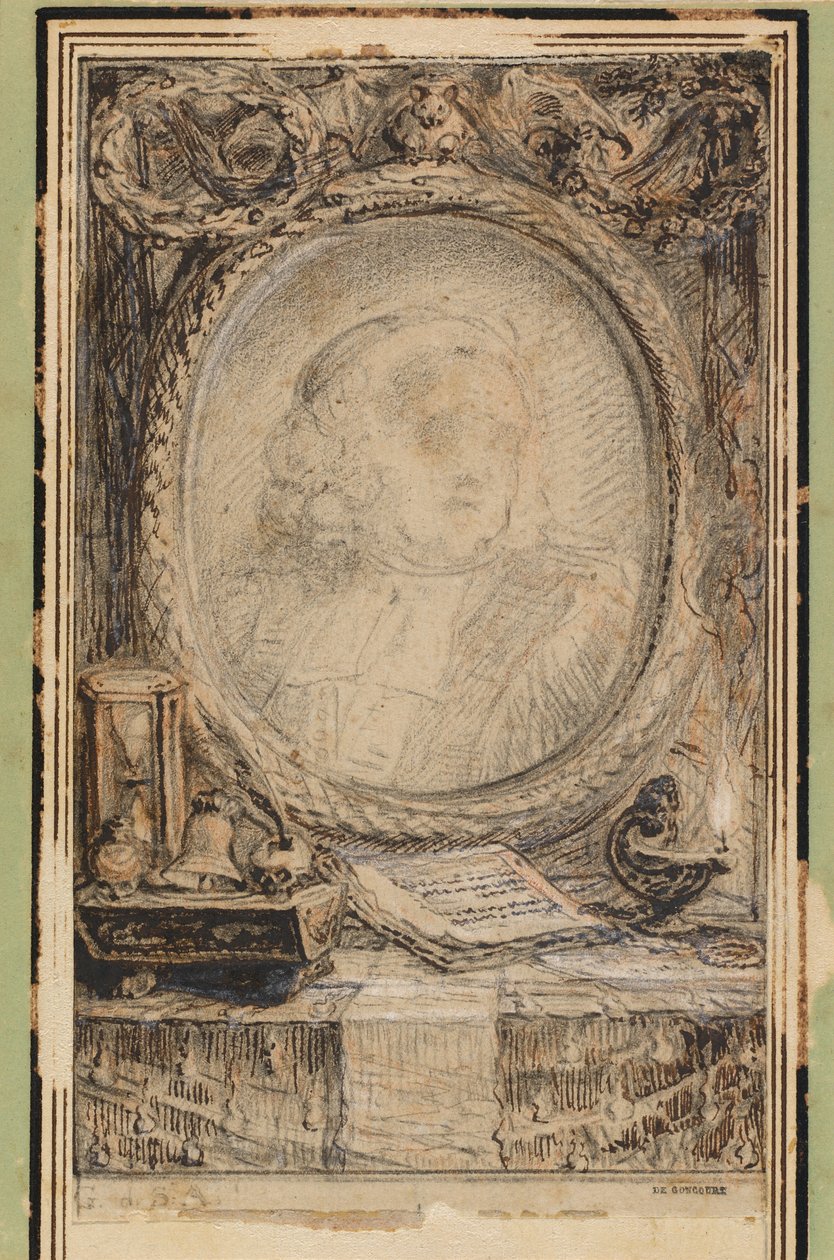Allegorikus keret denevérrel alkotó: Gabriel Jacques de Saint Aubin