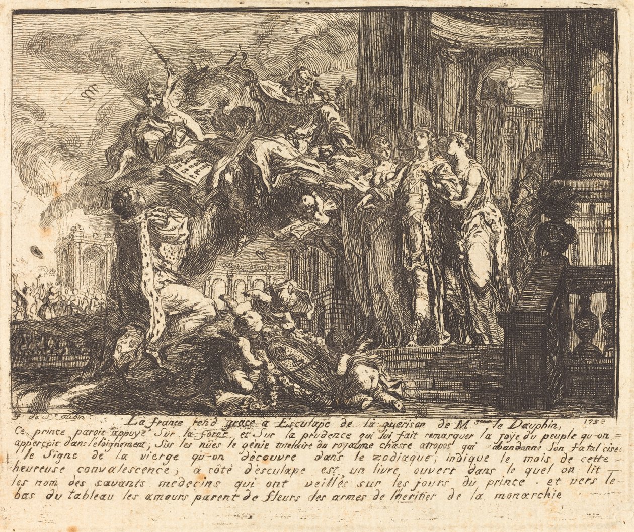 A Dauphin lábadozásának allegóriája (Allegorie sur la convalescence du Dauphin) alkotó: Gabriel Jacques de Saint Aubin