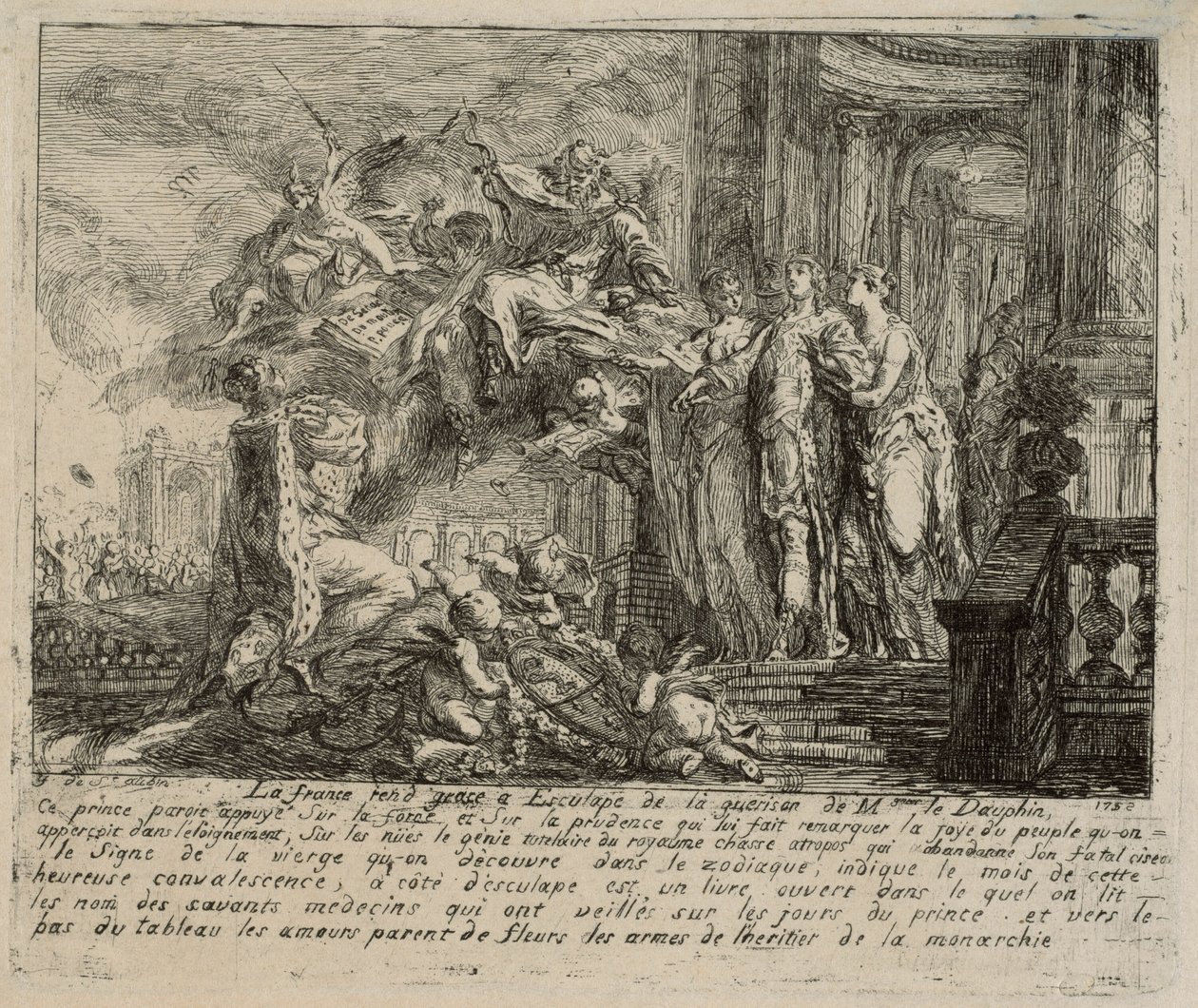 Allegória a Dauphin lábadozásáról alkotó: Gabriel Jacques de Saint Aubin
