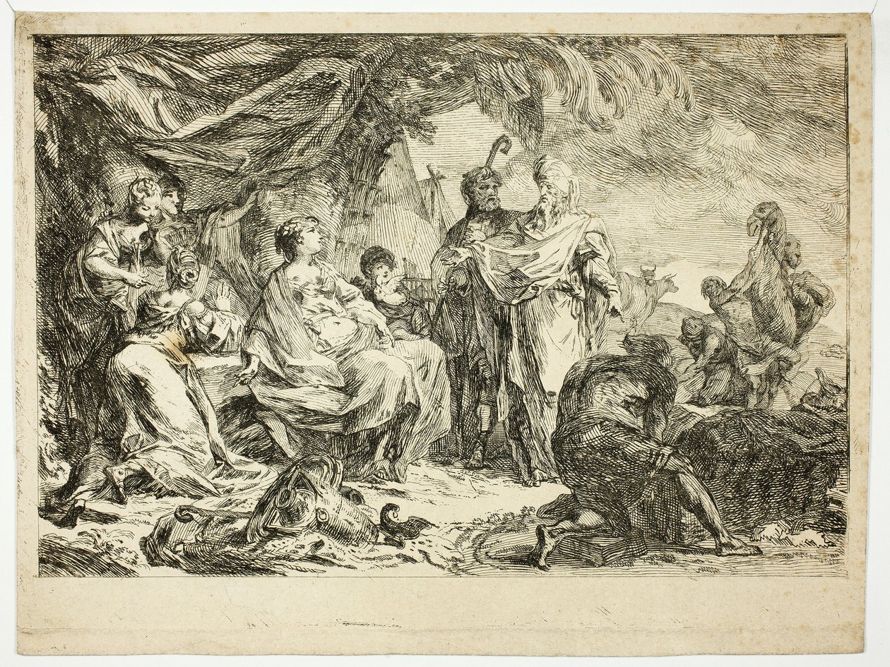 Lábán háztartási isteneit keresi alkotó: Gabriel Jacques de Saint Aubin