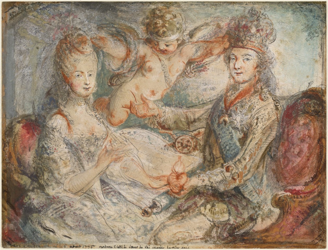 XVI. Lajos és Marie-Antoinette, amelyet a szerelem koronáz meg alkotó: Gabriel Jacques de Saint Aubin